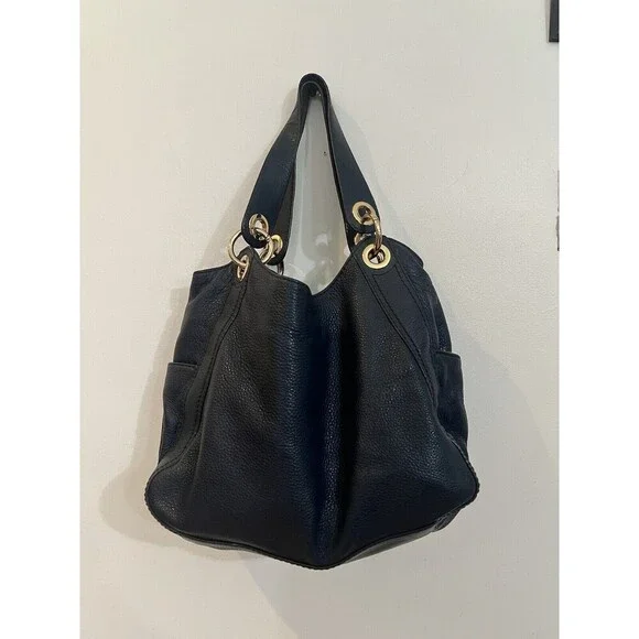 Michael Kors Large Travel Shoulder Tote Leather Bag, Navy Blue - Picture 3 of 6